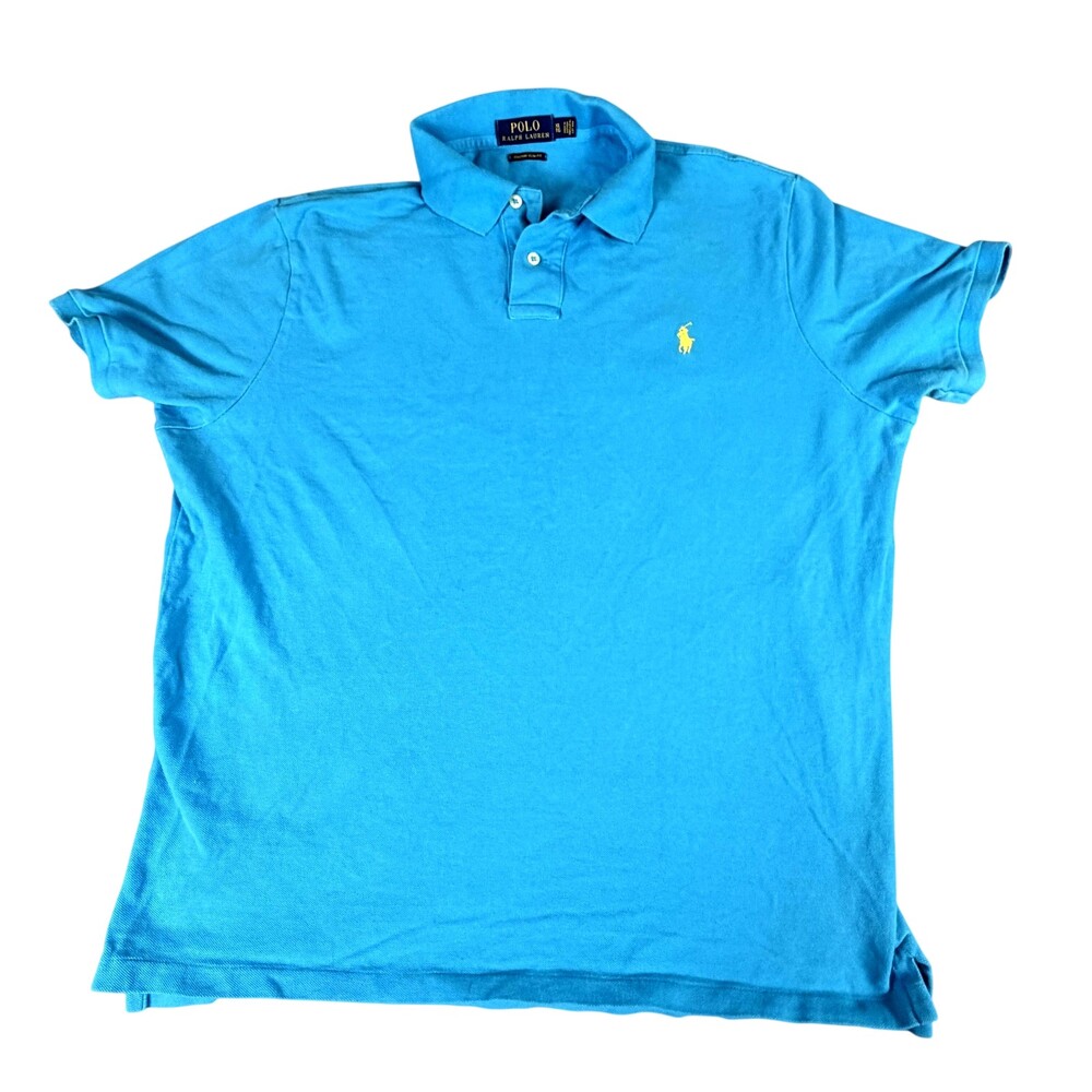Polo Ralph Lauren Polo Shirt Mens XL Blue Yellow Pony Logo Custom Slim Fit